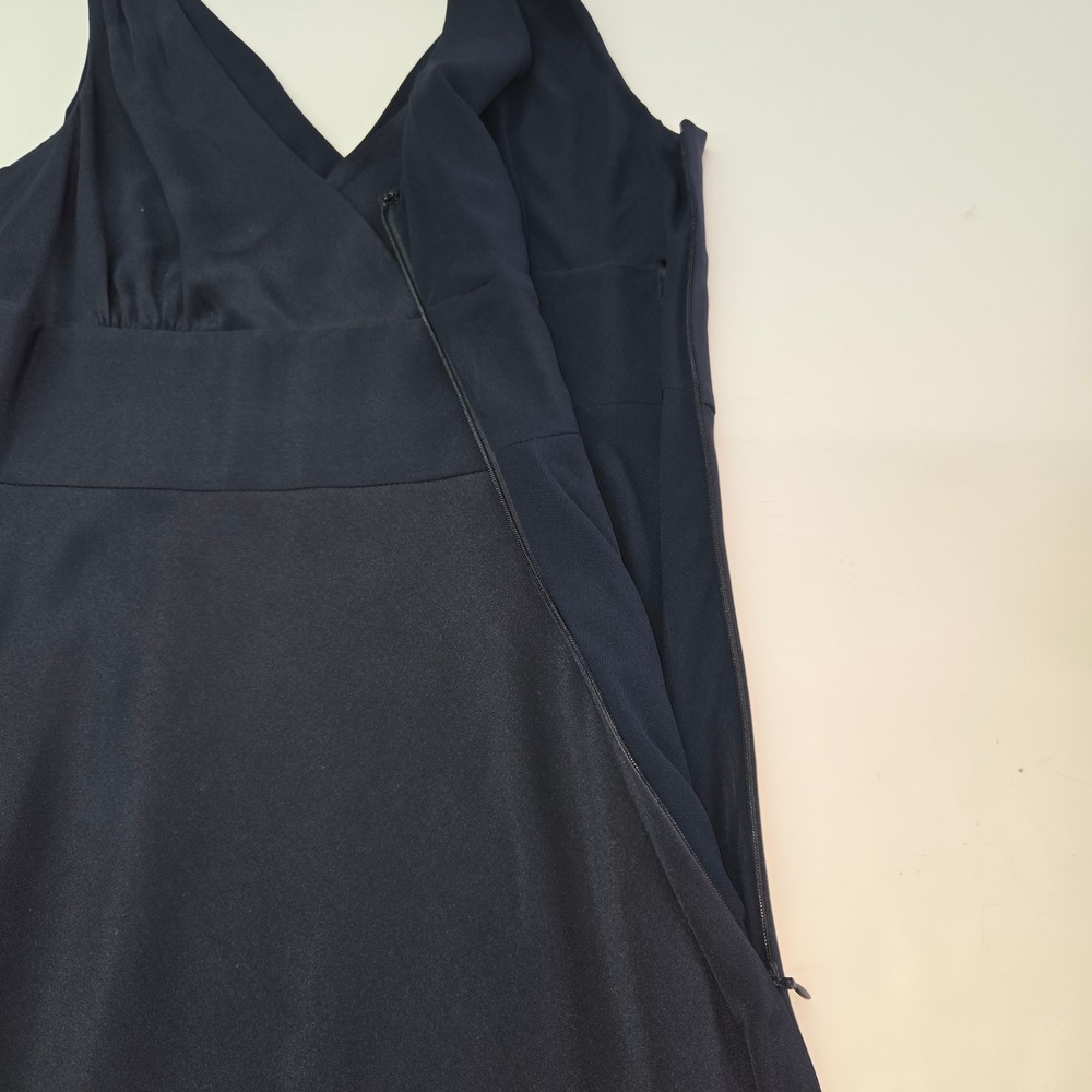 J. Crew Silk V-Neck Midi Dress Womens 6 Navy Blue Sophia A-Line Cocktail Wedding - Picture 9 of 12